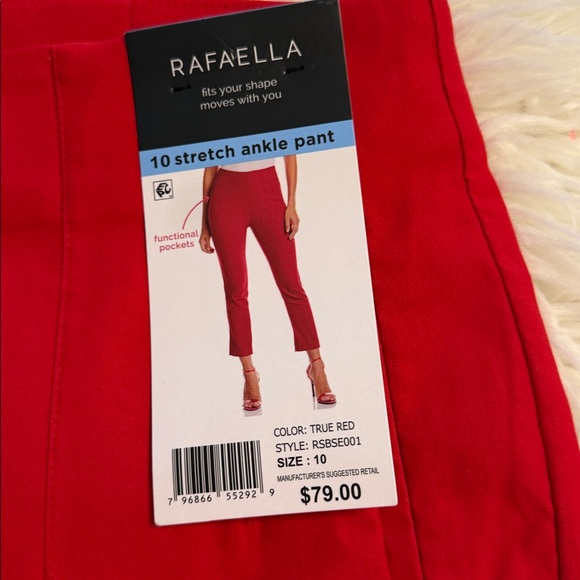 RAFAELLA Red Straight-Leg Pants size 10 brand new inseam 28” waist 32” elastic - Picture 7 of 10